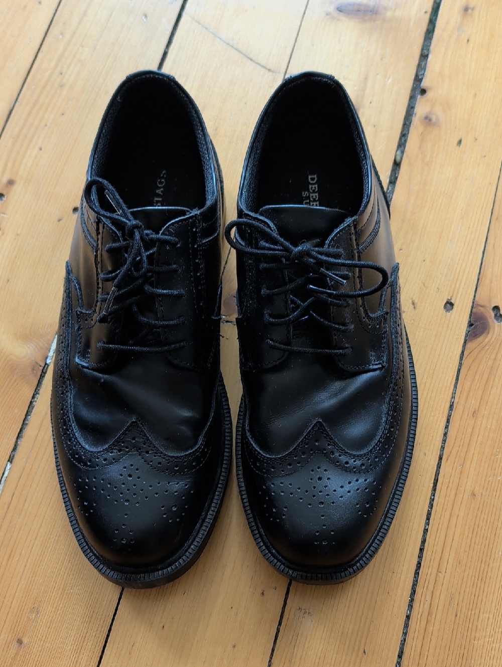 Deer Stags Black Leather Wingtip Oxfords 12w